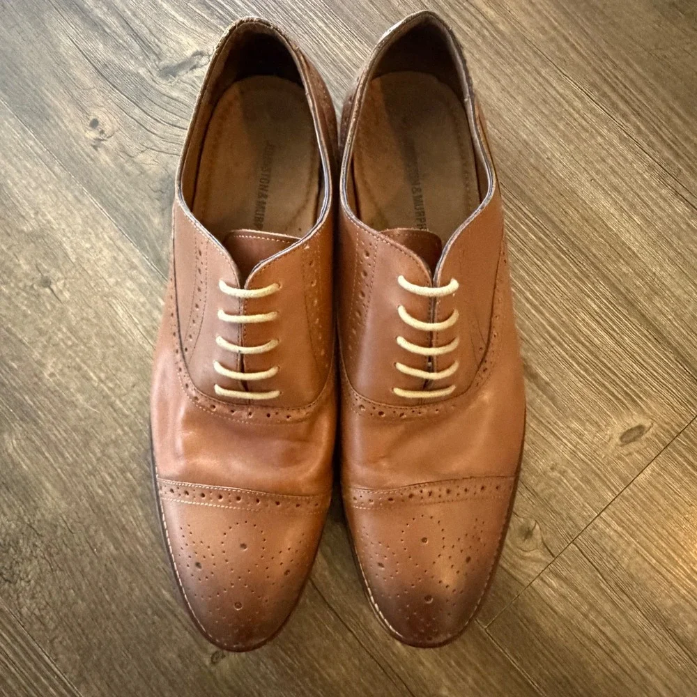 Johnston & Murphy Oxford Tan Leather Brogue Cap Toe Dress Shoes 13 M 20-8582